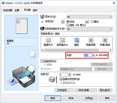 插图：“页设置”选项卡上的“设定比例”