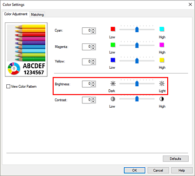 figure:Brightness in the Color Adjustment dialog box
