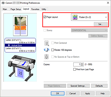figure:Select Poster (1 x 2) or Poster (2 x 2) for Page Layout on the Page Setup tab