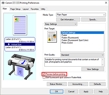 Imagen: casilla de verificación Vista preliminar antes de imprimir de la ficha Principal
