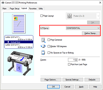 Imagen: Definir sello... en la ficha Disposición