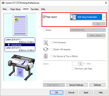 Figura:Selezionare Modifica con PosterArtist in Layout pagina