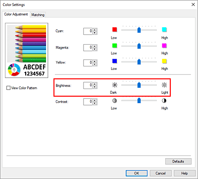 figure:Brightness in the Color Adjustment dialog box