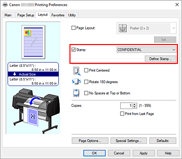 figure:Define Stamp... on the Layout tab