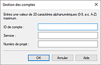 figure : boîte de dialogue Gestion des comptes dans l'onglet Principal