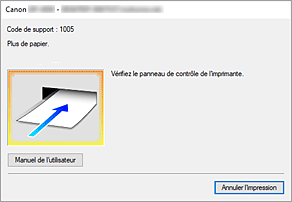 figure&nbsp;: Écran d'état d'imprimante Canon IJ-Affichage d'une erreur