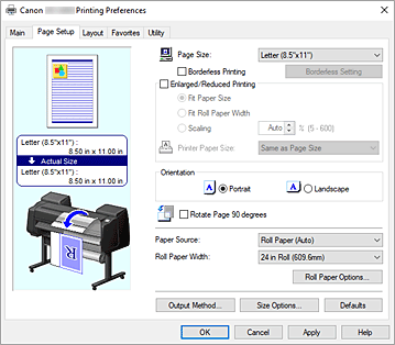그림: [페이지 설정] 탭