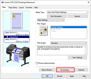 Abbildung:Auswählen von Accounting... auf der Registerkarte Optionen