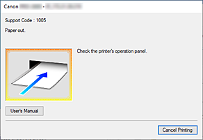 Imagen: mensaje de error del Monitor de estado Canon IJ