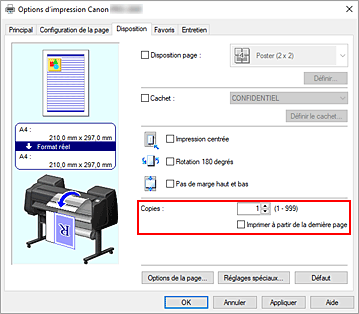figure&nbsp;: Copies dans l'onglet Configuration de la page