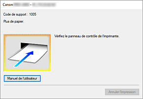 figure&nbsp;: Écran d'état d'imprimante Canon IJ-Affichage d'une erreur