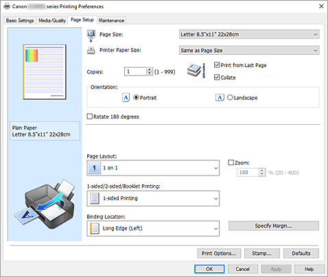figure:Page Setup Tab