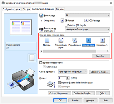 figure : Sélectionnez Mise en page comme Mise en page dans l'onglet Configuration de la page