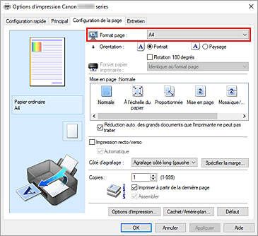 figure : Format page dans l'onglet Configuration de la page