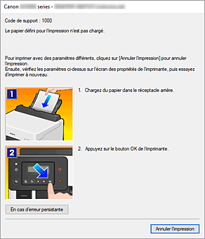 figure : Écran d'état d'imprimante Canon IJ-Affichage d'une erreur