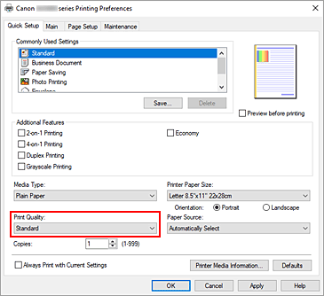 figura:Print Quality din fila Quick Setup