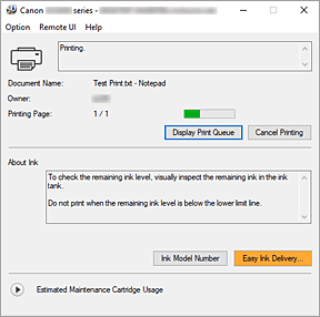 slika: aplikacija Canon IJ Status Monitor
