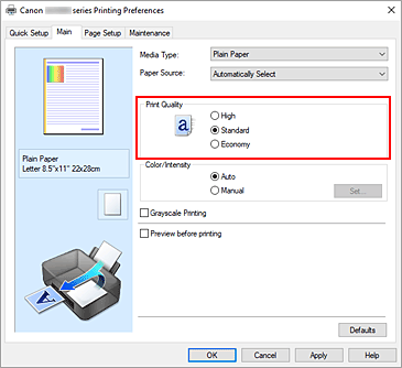 figur: Utskriftskvalitet på fliken Huvudgrupp