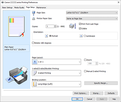 figure:Page Setup Tab