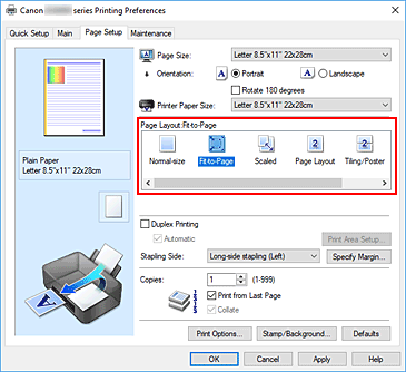 figure:Select Fit-to-Page for Page Layout on the Page Setup tab