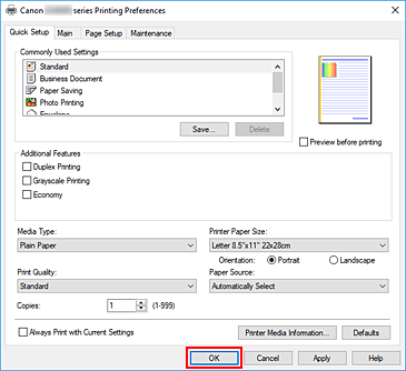 kuva:OK Pika-asetukset-välilehdessä
