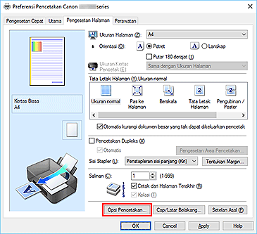 gambar: Opsi Pencetakan... pada tab Pengesetan Halaman