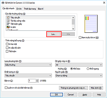 hình: Lưu... trên tab Cài đặt nhanh