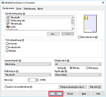 hình: OK trên tab Cài đặt nhanh