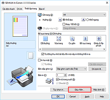 hình: Dấu/Nền... trên tab Thiết lập trang