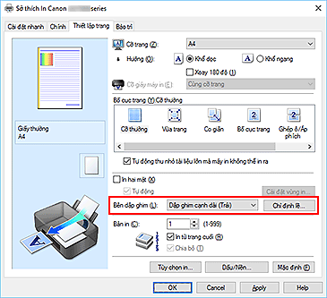 hình: Bên dập ghim trên tab Thiết lập trang