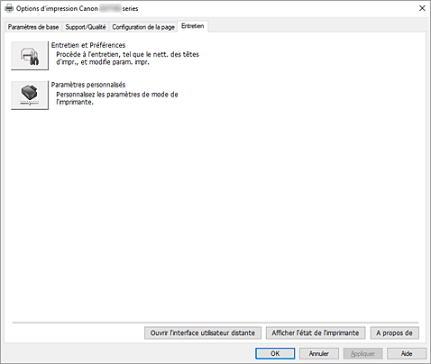 figure&nbsp;: Onglet Entretien