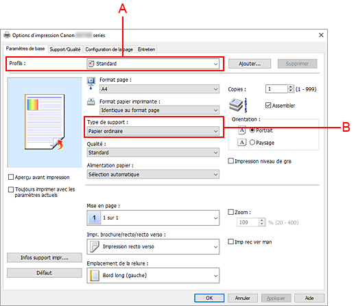 figure&nbsp;: Profils sur l'onglet Paramètres de base