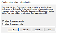figure&nbsp;: Boîte de dialogue Configuration de la zone imprimable