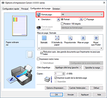 figure&nbsp;: Format page dans l'onglet Configuration de la page