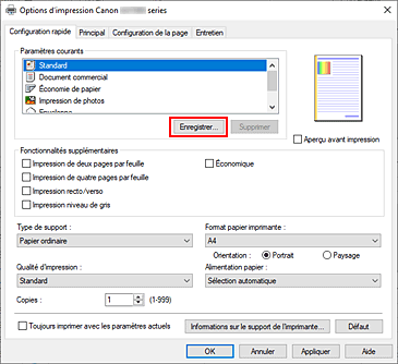 figure&nbsp;: Enregistrer... dans l'onglet Configuration rapide