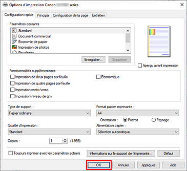 figure&nbsp;: OK dans l'onglet Configuration rapide