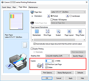 Imagen: Copias de la ficha Configurar página