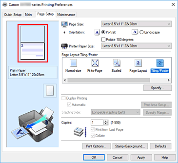 малюнок: Відображення вікна попереднього перегляду параметрів друку на вкладці &laquo;Настроювання сторінки&raquo;
