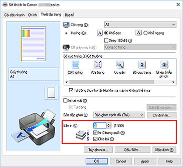 hình: Bản in trên tab Thiết lập trang