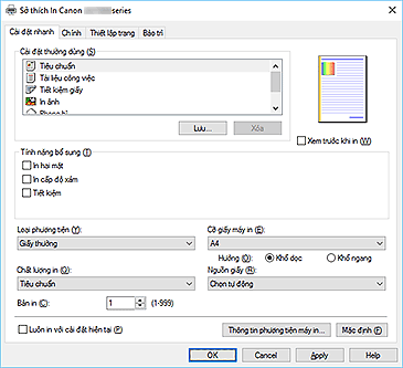 hình: Tab Cài đặt nhanh