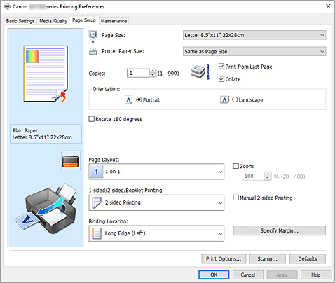 figure:Page Setup Tab