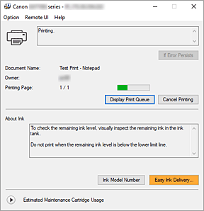 afbeelding: Canon IJ-statusmonitor