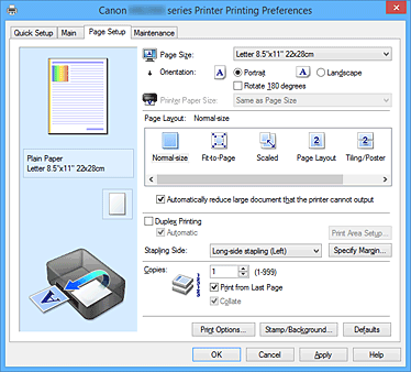 Imagen: ficha Configurar página