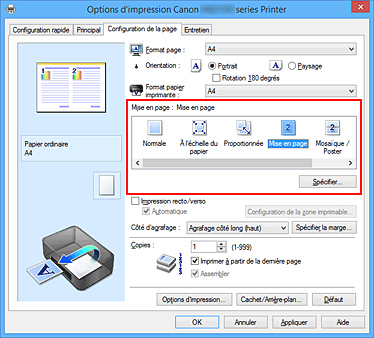 figure : Sélectionnez Mise en page comme Mise en page dans l'onglet Configuration de la page