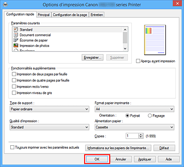 figure : OK dans l'onglet Configuration rapide