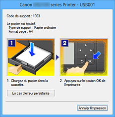 figure : Écran d'état d'imprimante Canon IJ-Affichage d'une erreur