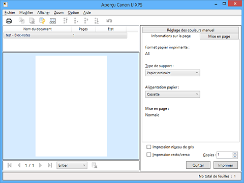 figure : Aperçu Canon IJ XPS