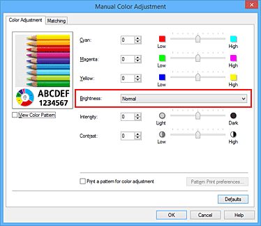 figure:Brightness in the Manual Color Adjustment dialog box