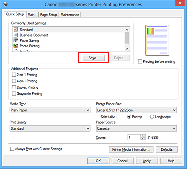 figure:Save... on the Quick Setup tab
