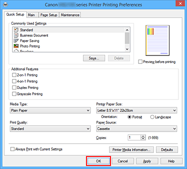 figure:OK on the Quick Setup tab